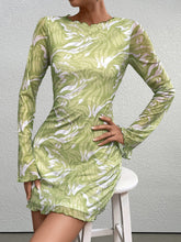 Flounce Sleeve Floral Print Mesh Mini Dress